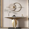 Modern Console Table With Gold Black Base Marble Top Wall Decor Green Plant And Decorative Items