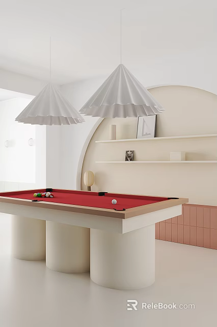 Indoor Sports Equipment Billiard Table With Red Felt Surface And Wooden Frame 3d model 
