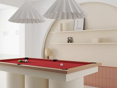 Indoor Sports Equipment Billiard Table With Red Felt Surface And Wooden Frame 3d model
