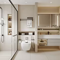 Modern Bathroom Interior Design With Glass Shower Partition Toilet And Vanity Mirror
