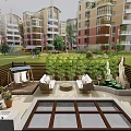 Garden Landscape With High Rise Residential Buildings Outdoor Leisure Area And Green Lawn