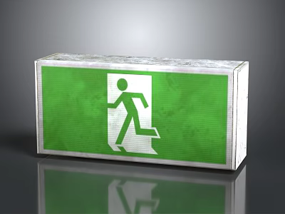 Green Emergency Exit Sign With White Running Figure Icon And Metal Frame 3d model