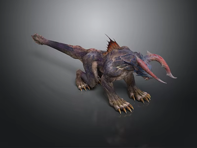 3D Fantasy Dragon Creature With Sharp Claws Spiked Back And Purple Gray Skin 3d model