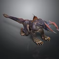 3D Fantasy Dragon Creature With Sharp Claws Spiked Back And Purple Gray Skin