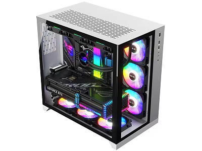 Modern Gaming PC Case Featuring RGB Fans Tempered Glass Panel And Internal Components 3d model