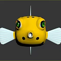 Yellow Pufferfish Character and Marine Creature Design with Black Spots White Fins and Green Eyes
