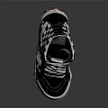 High Top Black And White Checkerboard Sneakers With White Laces And Red Logo