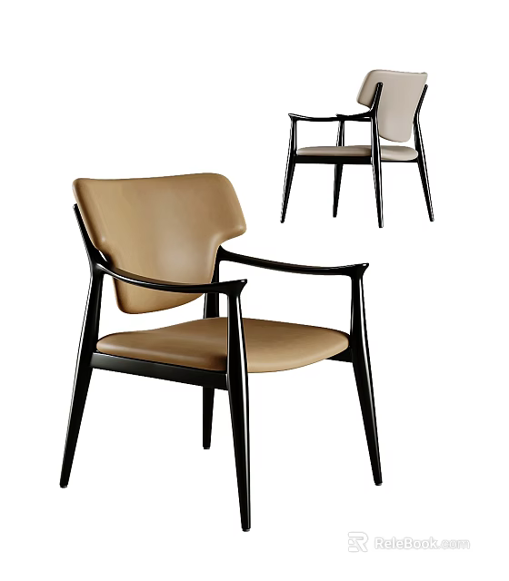 Modern Dining Chairs With Beige Leather Seat And Black Wooden Armrest Frame 3d model 