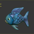Blue Cartoon Fish Character With Scales Pink Mouth And 3D Model Design