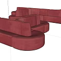 Modern Modular Sofa Set Featuring Red and Teal Curved Seating Sections 3d model
