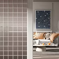 Modern Grid Pattern Room Divider Separating Living Space With Sofa Pillows And Wall Art
