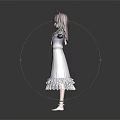 3D Humanoid Character With Purple Hair White Frilled Lace Dress Arms Outstretched On Dark Background