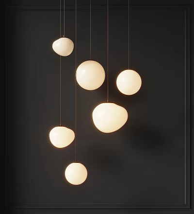 Modern Hanging Lighting Combination With White Spherical Lamps In Various Sizes For Interior Decor 3d model