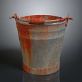 Rusty Metal Bucket With Red Handles For Daily Household Use