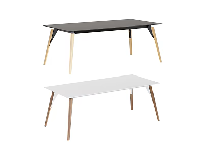 Modern Black And White Dining Tables With Stylish Wooden Legs Design 3d model