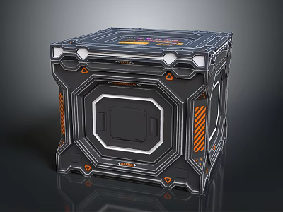 Futuristic Cube Container With Metallic Panel Details And Geometric Line Structure 3d model
