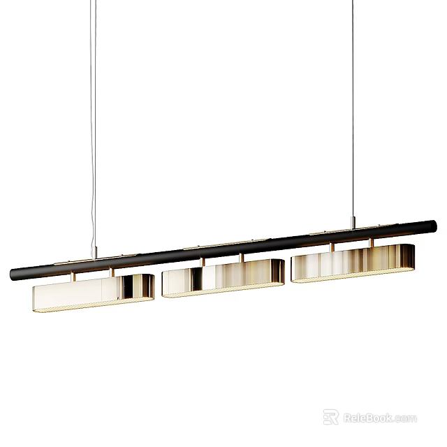 Modern Linear Pendant Light With Black Metal Structure And Multiple White Shades 3d model