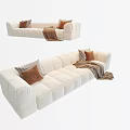 Modern White Large Sofa with Decorative Pillows and Cozy Throw Blanket 3d model