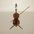 Classical Wooden Violin with Bow Resting on Sturdy Musical Instrument Stand