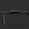 Vintage Military Weapon Rifle With Tripod Wooden Stock And Circular Magazine