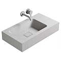 Rectangular Beige Washbasin with Silver Two Handle Faucet Modern Smooth Surface Design for Bathroom 3d model