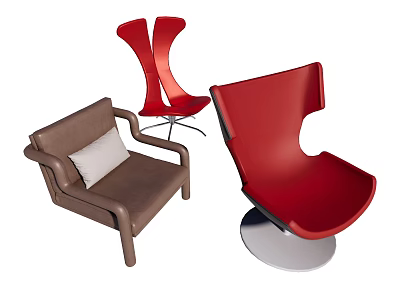Modern Accent Chairs in Red and Brown with Various Stylish Designs for Home 3d model