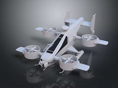 White Futuristic Helicopter With Four Rotors 3d model