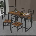 Rustic Dining Table Set With Wooden Top Metal Frame And Four Chairs 3d model