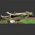 Natural Wood Log Decorative Scene With Red Base And Green Moss