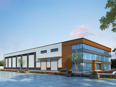 Modern Industrial Factory Building With Glass Facade And Metal Exterior Design 3d model