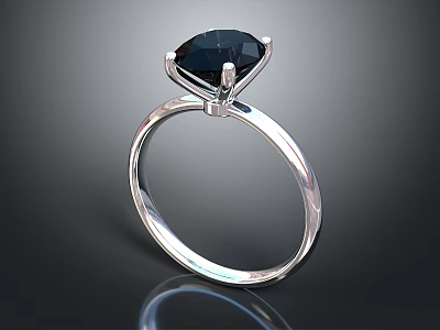 Elegant Silver Ring With Inlaid Black Gemstone Polished Band And Shiny Setting 3d model