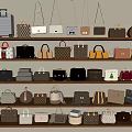 Bags and Suitcases in Various Colors and Styles Neatly Displayed on Wooden Shelves