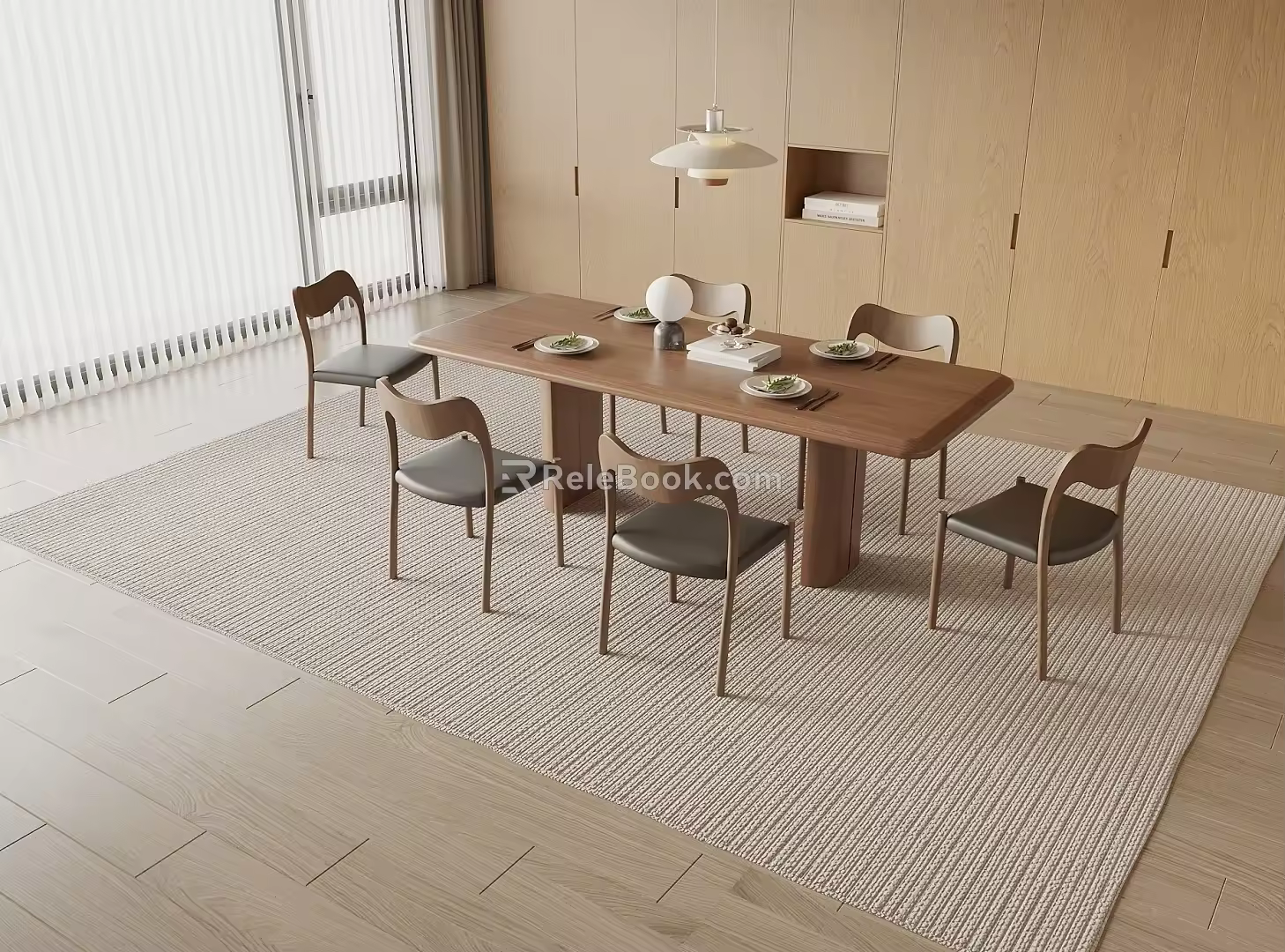 The combination of ancient style dining tables and chairs 3d model