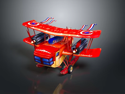 Red Biplane Model Toy With Vintage Design And Colorful Wing Details 3d model