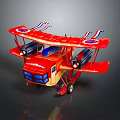 Red Biplane Model Toy With Vintage Design And Colorful Wing Details
