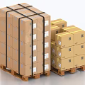 Industrial Equipment Packed in Strapped Cardboard Boxes Stacked on Wooden Pallets with Labels