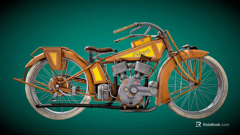 Vintage Orange Motorcycle With Classic Design Retro Engine Chrome Details And Spoked Wheels 3d model 