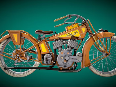 Vintage Orange Motorcycle With Classic Design Retro Engine Chrome Details And Spoked Wheels 3d model
