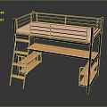 Bunk Bed With Black Metal Frame Upper Mattress Lower Desk And Storage Shelves