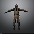Man Standing In Brown Hooded Jacket With Backpack And Outstretched Arms 3d model