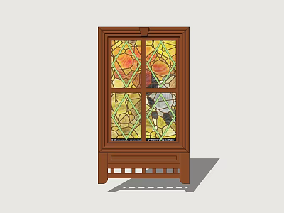 Stained Glass Window With Wooden Frame And Colorful Glass Patterns On Decorative Base 3d model