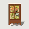 Stained Glass Window With Wooden Frame And Colorful Glass Patterns On Decorative Base