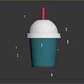Refreshing Iced Beverage In Teal Cup With White Lid Red Straw And Ice Cubes