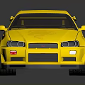 Shiny Yellow Two Door Sports Car with Rear Spoiler Golden Wheels and Stylish Decals
