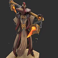 Mystical Wizard Game Character With Robe Hat Glowing Flame Weapons And Chains 3d model
