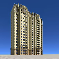 European Style High Rise Residential Building With Decorative Exterior Windows And Top Details