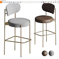Modern Upholstered Bar Stools With Golden Metal Frame And Curved Backrest Design