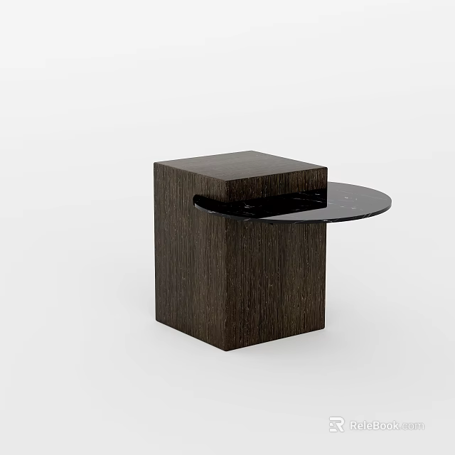 Modern Dark Wood Side Table With Square Base And Round Top 3d model
