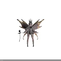 Fantasy Fairy Character With Crown White Dress And Purple Brown Wings Near Purple Flower