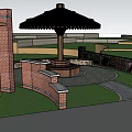 Scenic Garden Landscape Design With Curved Road Circular Paving And Stone Seats